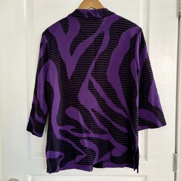 Ming Wang Purple Zebra Striped Knit Jacket Cardigan Medium - Picture 5 of 9